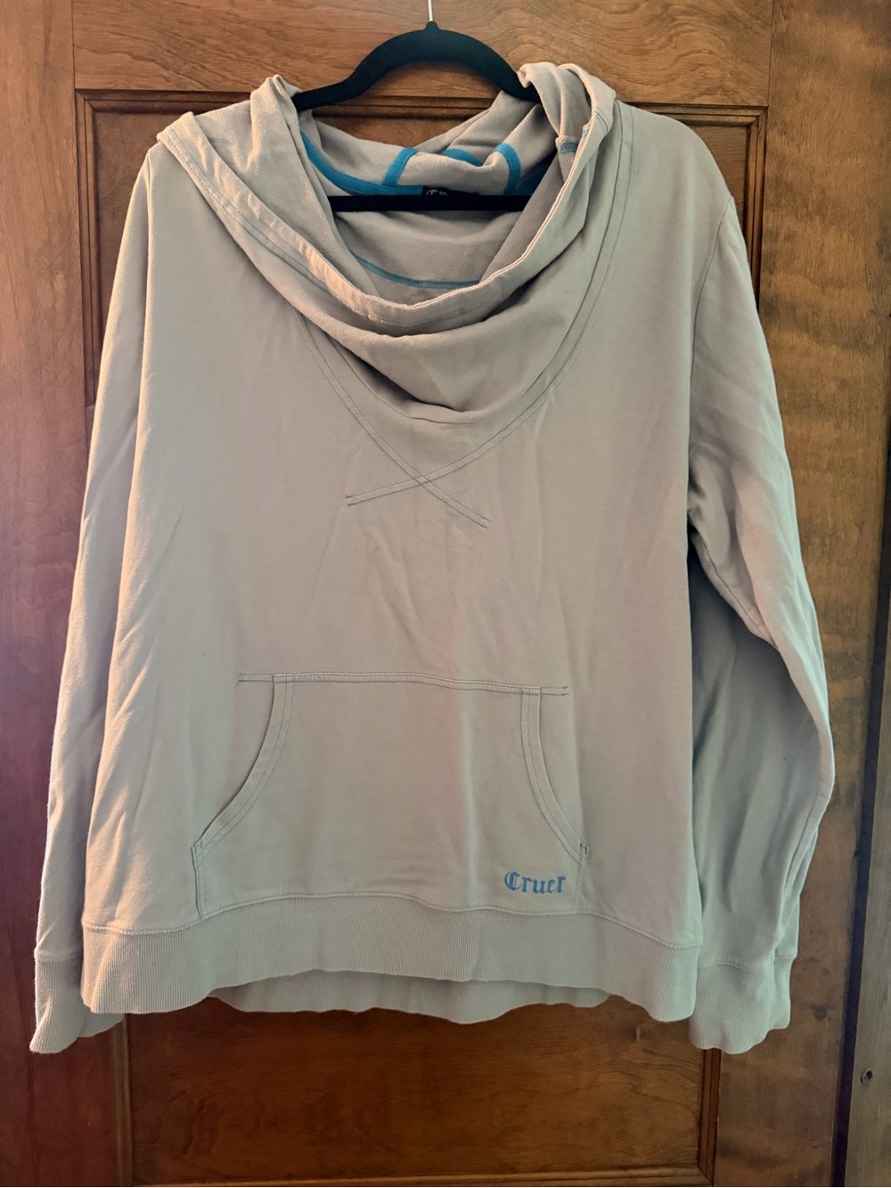 Light Blue Cowl Neck Pullover Hoodie